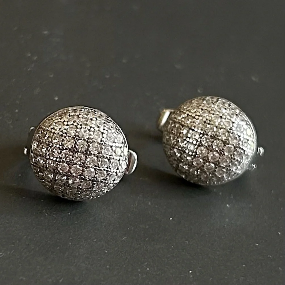 NWT Sterling Silver Pavé Crystal Button Earrings